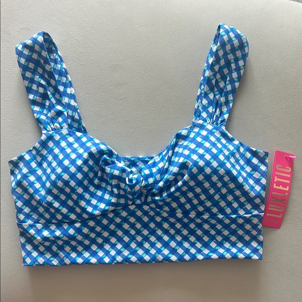 Lilly Pulitzer Calusa Sports Bra UPF “double checking” print